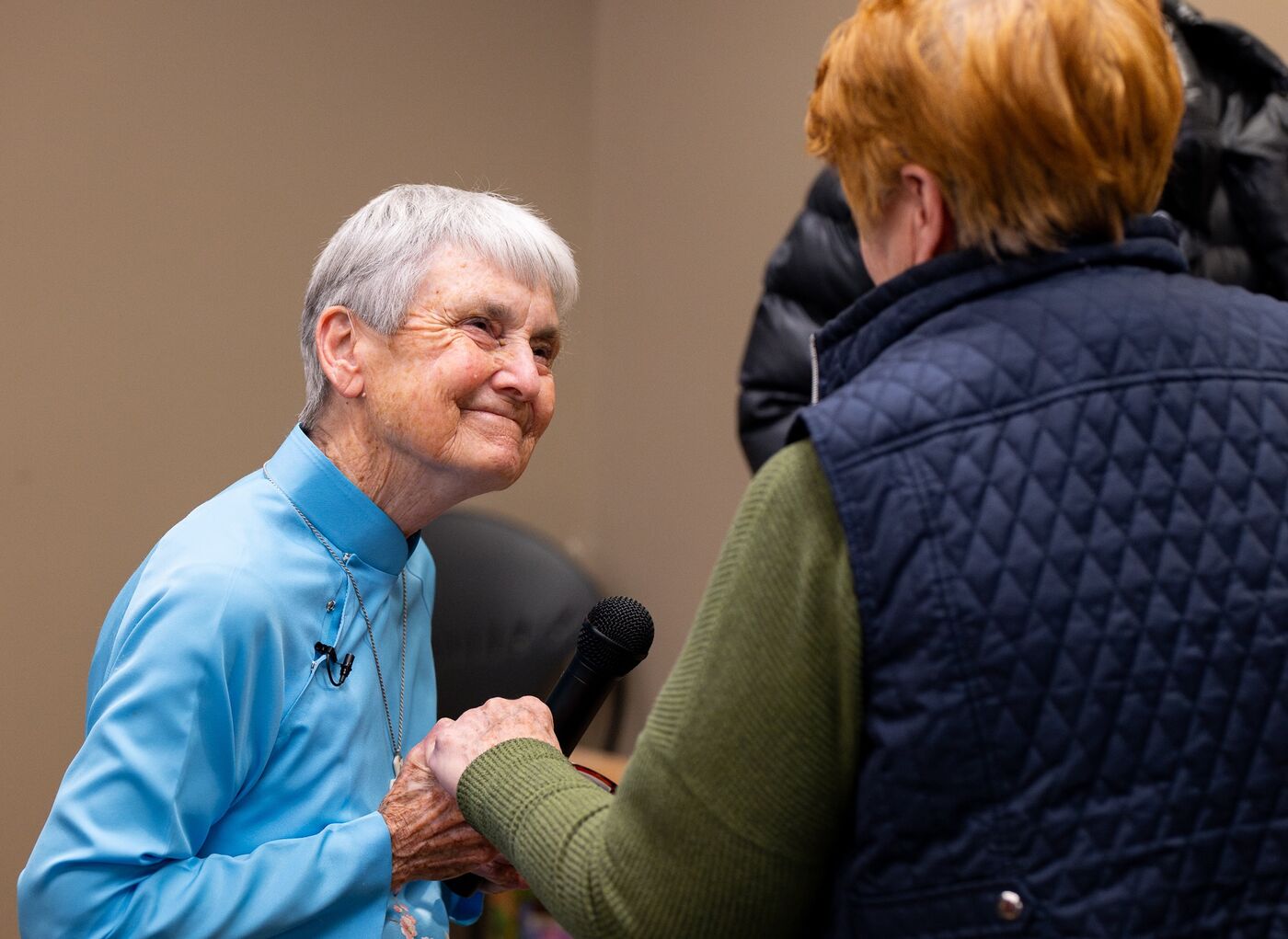 Sr. Mary Nelle Gage meets Charlene at Regis University.