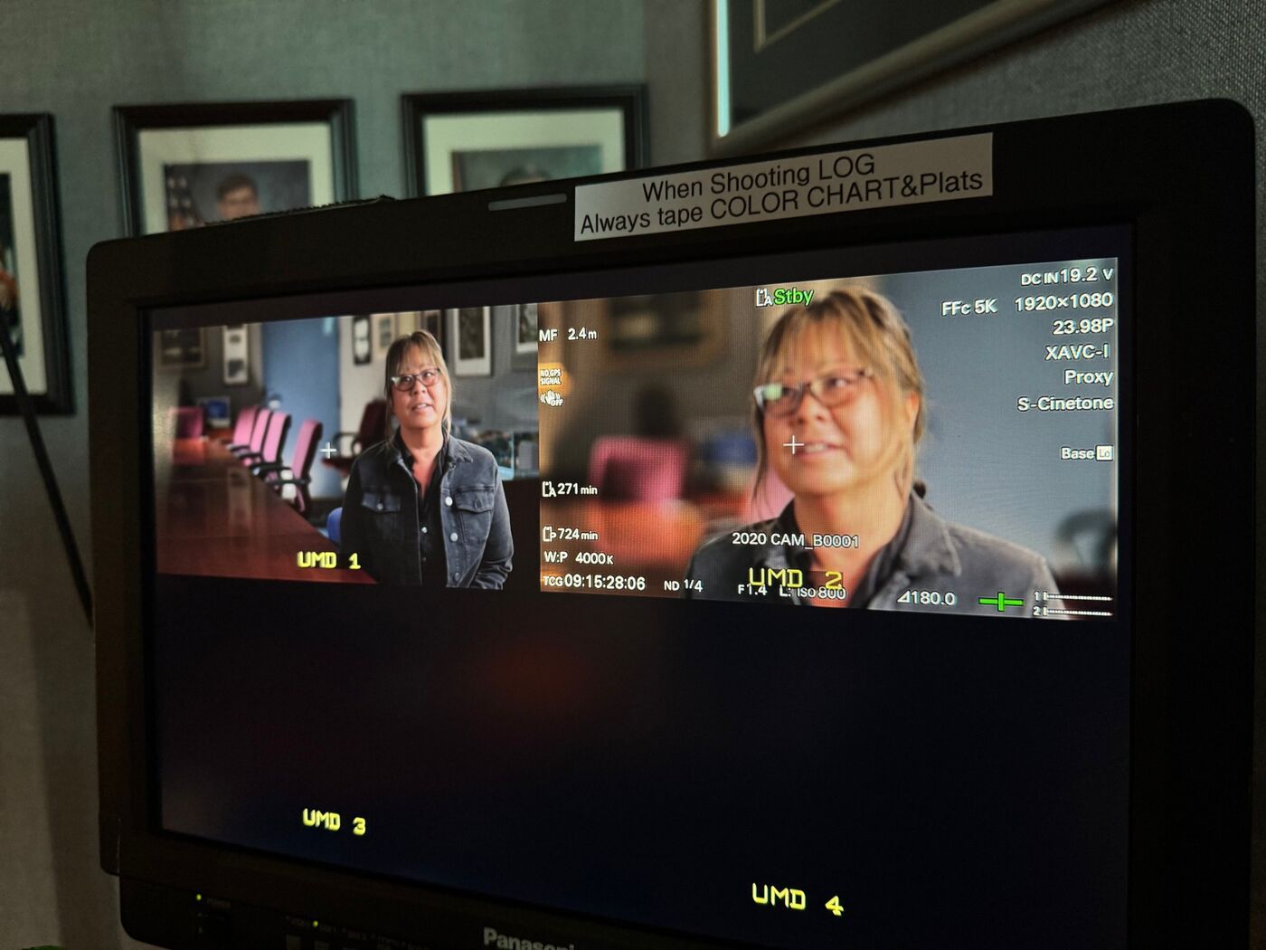 Devaki Murch being interviewed on camera, 2020 office, New York City